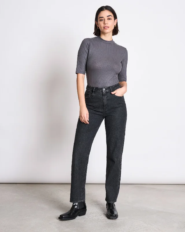 LYOCELL RIB T-SHIRT NINA DARK GREY-- Chenille Fabric Brocade Fabric Lace Fabric