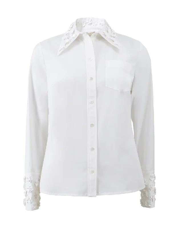Embroidered Collar Button Shirt-- Wool Fabric Cashmere Fabric Tweed Fabric