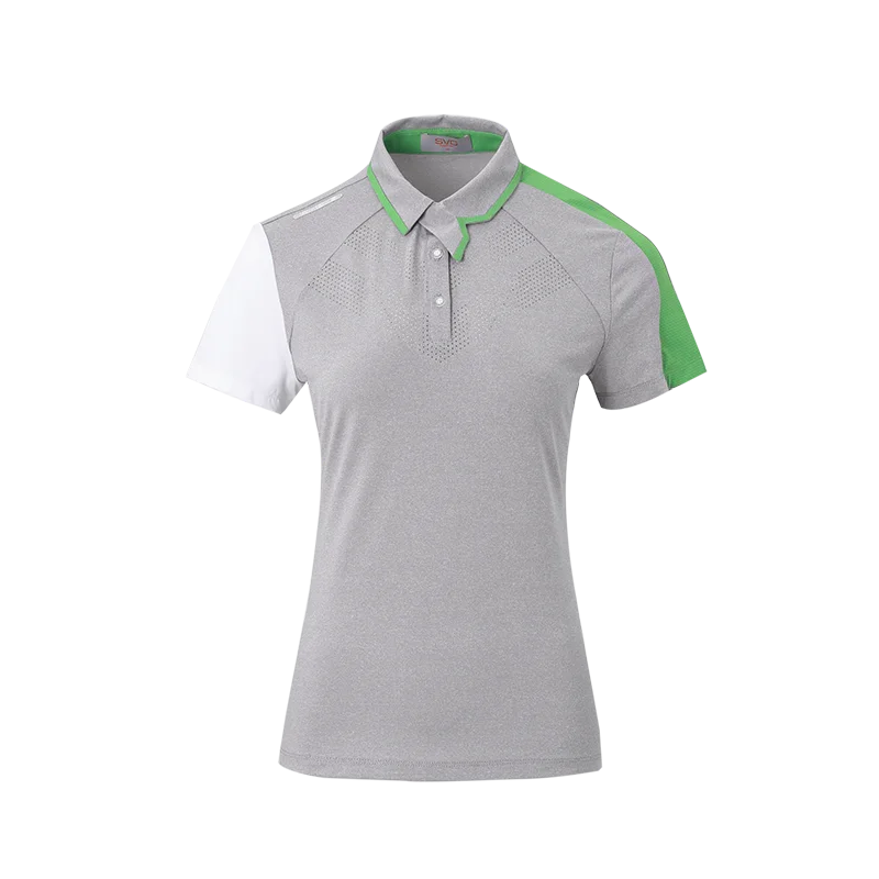 SVG Golf Women's Gray Stitched Short-Sleeved T-Shirt Lapel Polo-- Asymmetrical Pockets Print