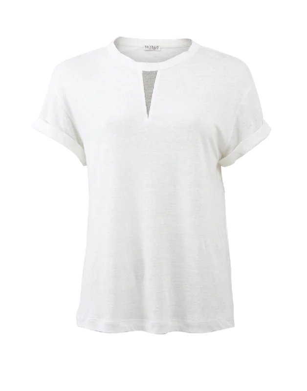 Linen Rolled Sleeve T-Shirt -- Basic T-Shirt Crew Neck Short Sleeve