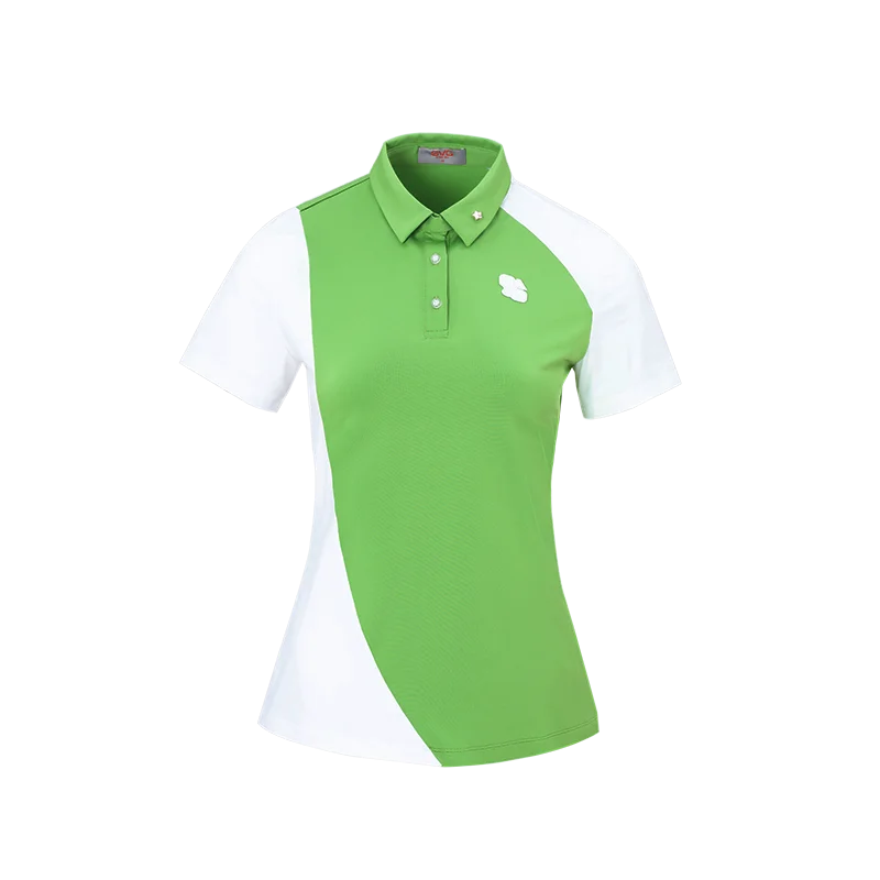 SVG Golf Women's Green Stitched Short-Sleeved T-Shirt Lapel Polo Shirt-- Anti-Pilling Machine Wash Handmade