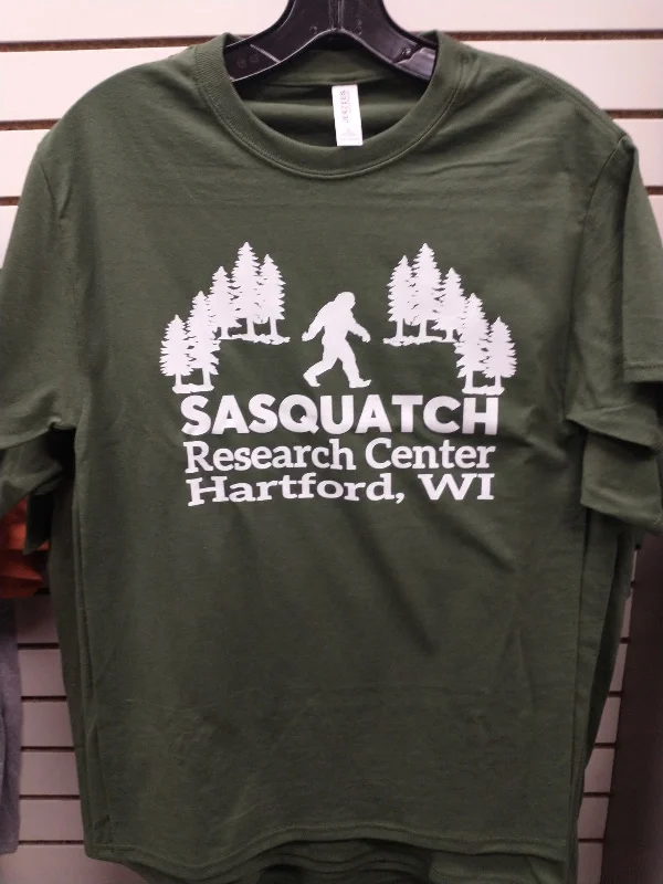 Sasquatch Research Center T-Shirt - Olive Green-- Striped Floral Plaid