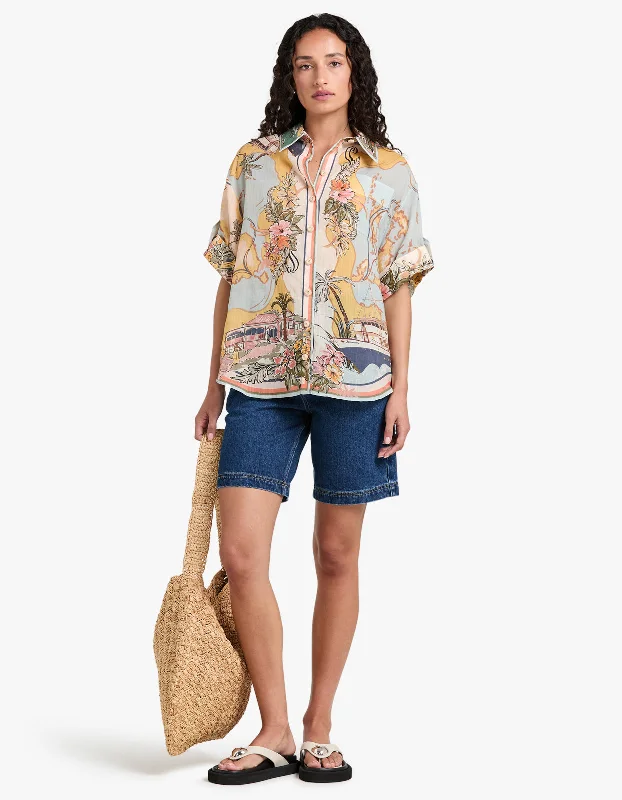Tallow Relaxed Shirt - Nautical Map-- Mesh Blend Leather Blend Suede Blend