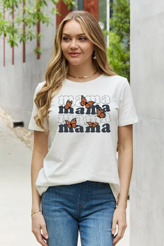 Monarch Butterfly MAMA Graphic Top 100% Cotton Short-sleeve T-Shirt-- Polka Dot Checkered Tartan
