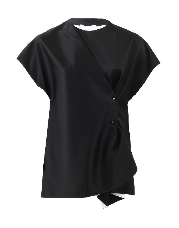 Crossover Shirt With Pin-- Front Pockets Side Pockets Patch Pockets