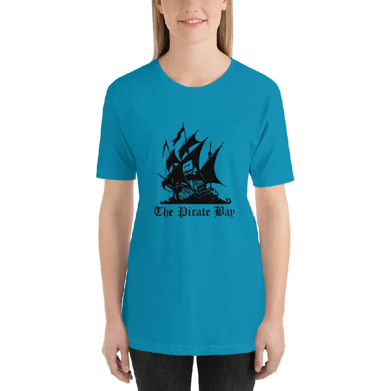 Piratebay Black Short-Sleeve Women's T-Shirt-- Zippered Front Buttoned Front Snap Front