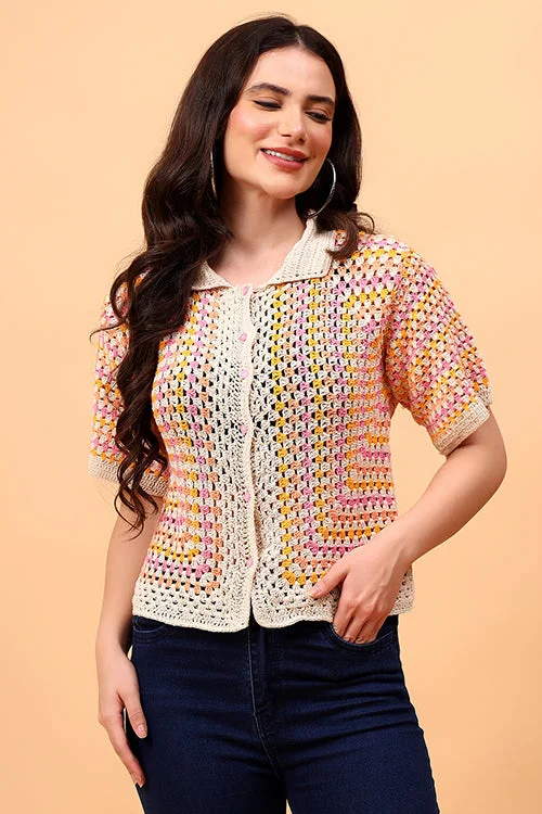Ajoobaa "Vintagevibe" Handmade Crochet Shirt-- Chenille Blend Fleece Blend Nylon Blend