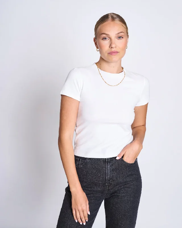 T-SHIRT PALOOMA WHITE GOTS-- Collared Crew Neck Turtle Neck