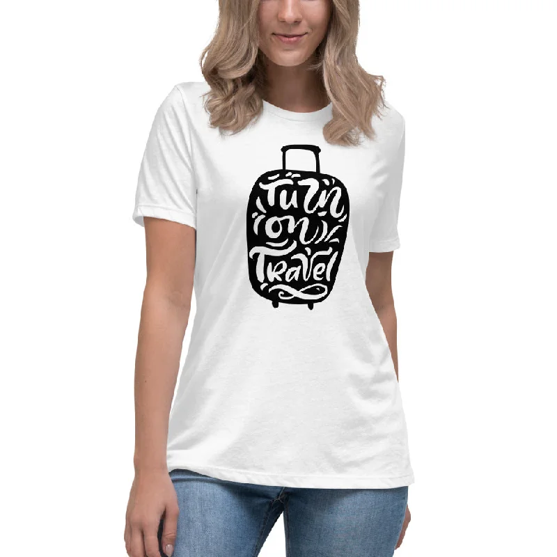 Turn On Travel  Women's Relaxed T-Shirt-- Hooded Caped Shawl Collar