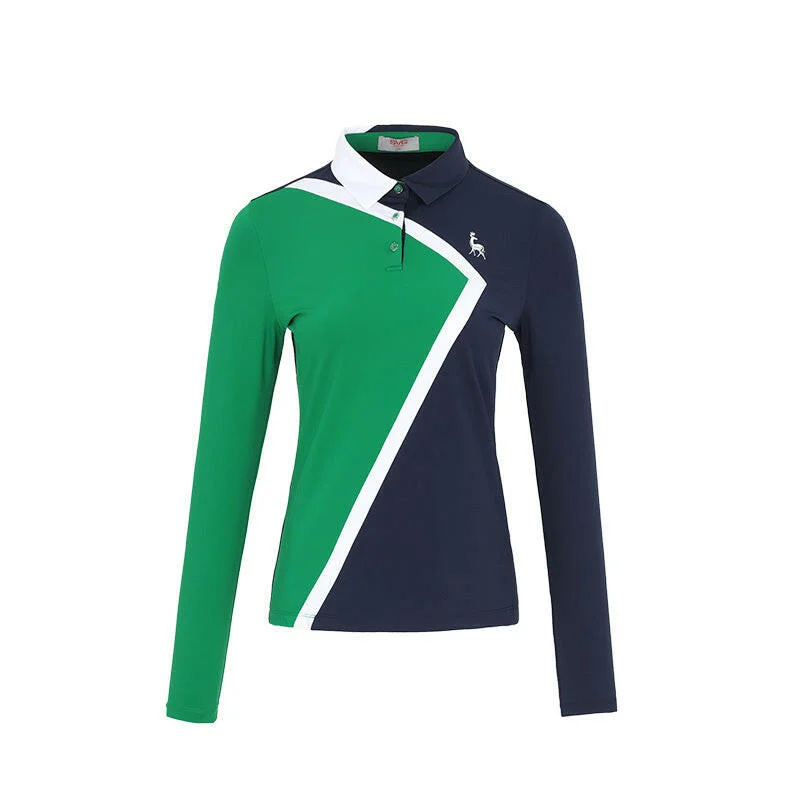 SVG Golf Women's Color-block Long Sleeve T-shirt-- Hooded Caped Shawl Collar