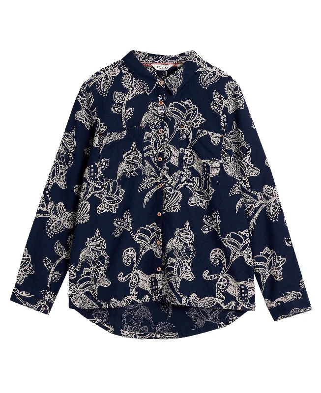 Sophie Organic Cotton Shirt - Navy Print-- Rayon Fabric Velvet Fabric Corduroy Fabric