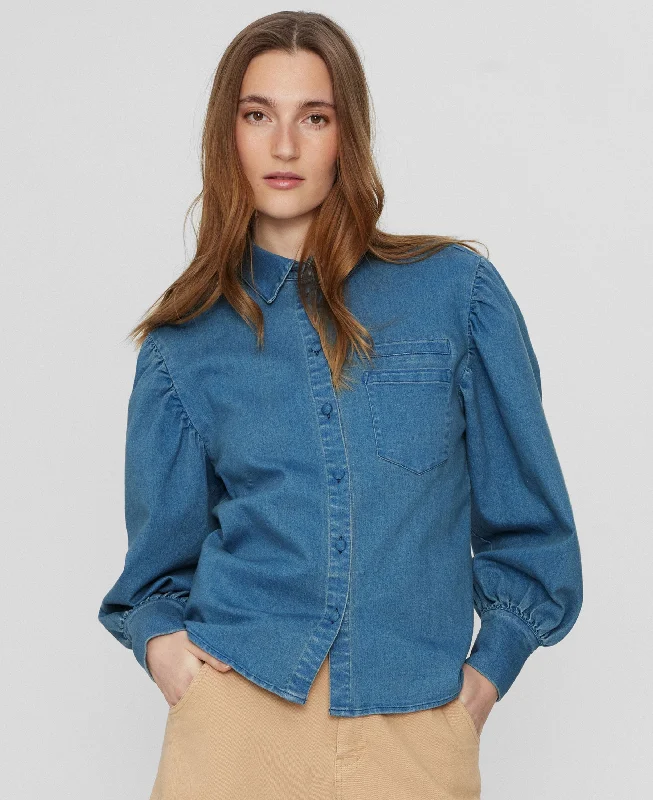 Nucharlise Shirt - Medium Blue Denim-- Fitted T-Shirt Seamless Stretchy