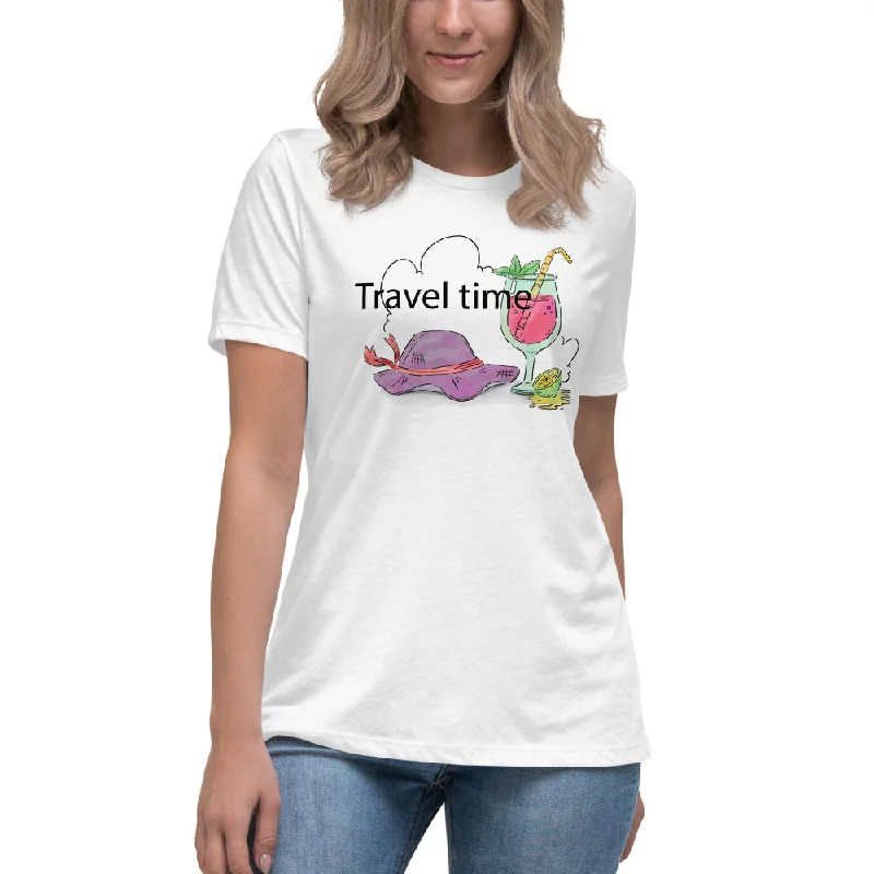 Travel Time Women's Relaxed T-Shirt-- Fleece Nylon Spandex