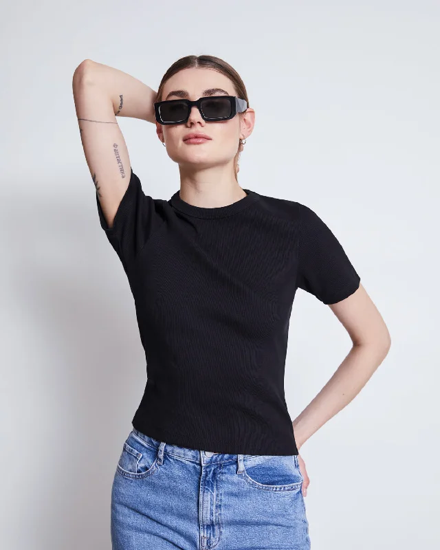 RIB T-SHIRT NILE BLACK GOTS-- Lace Blend Ribbed Blend Corduroy Blend