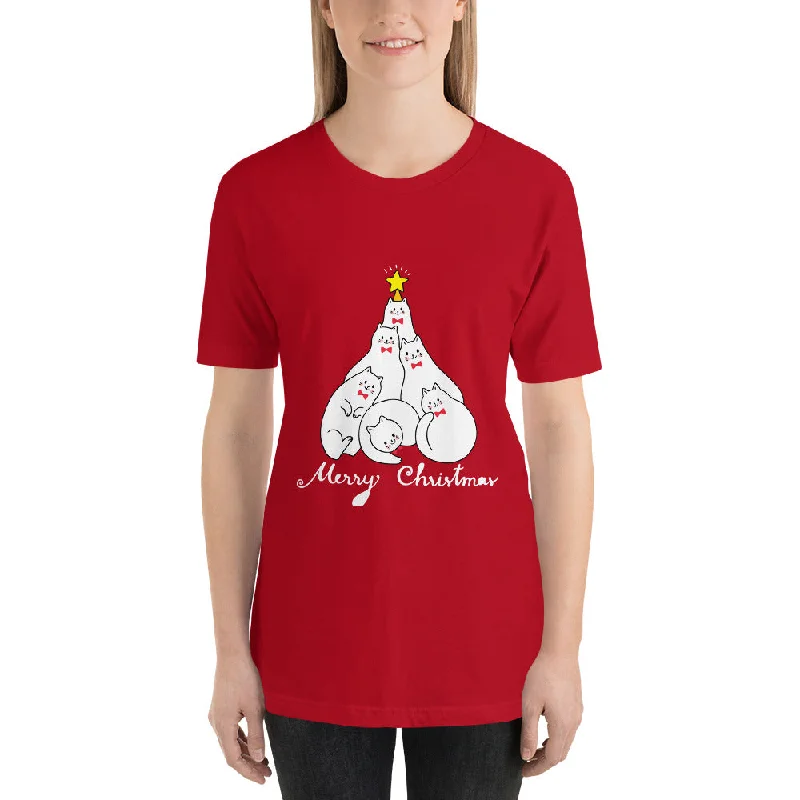 Cats Christmas Tree Short-Sleeve Women's T-Shirt-- Front Pockets Side Pockets Patch Pockets