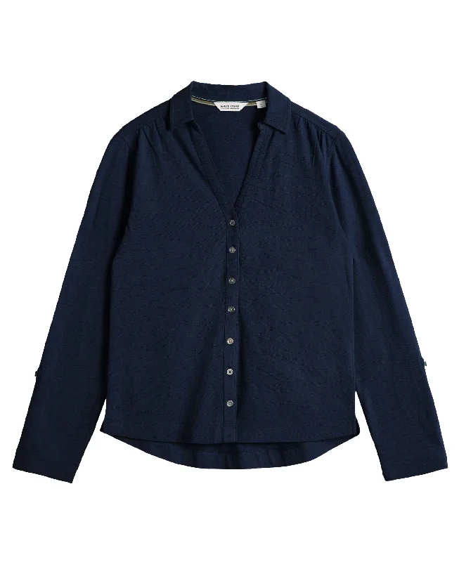 Annie Textured Shirt - French Navy-- Houndstooth Herringbone Solid