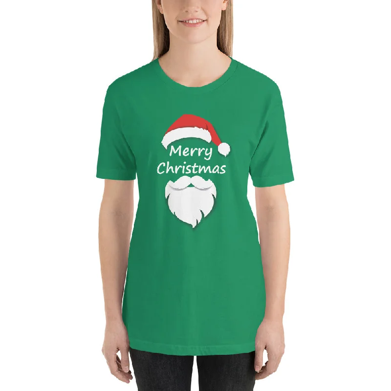 Santa Hats With Christmas Text Short-Sleeve Women's T-Shirt-- Zippered Front Buttoned Front Snap Front