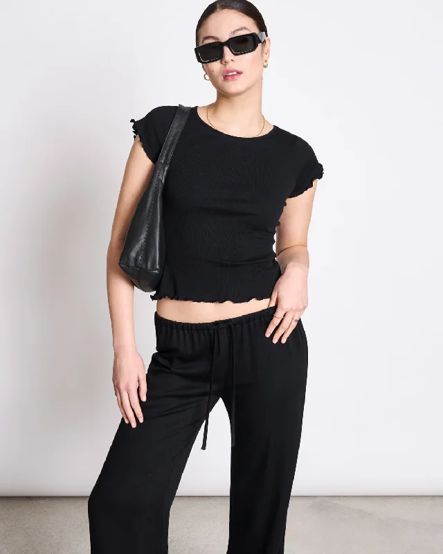 MINIRIB T-SHIRT REN BLACK GOTS-- Mesh Fabric Canvas Fabric Denim Fabric