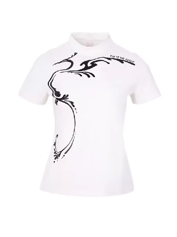 SVG Golf Women's White Printed Short-Sleeved Stand-Up Collar T-Shirt-- Graphic T-Shirt Round Neck Polyester