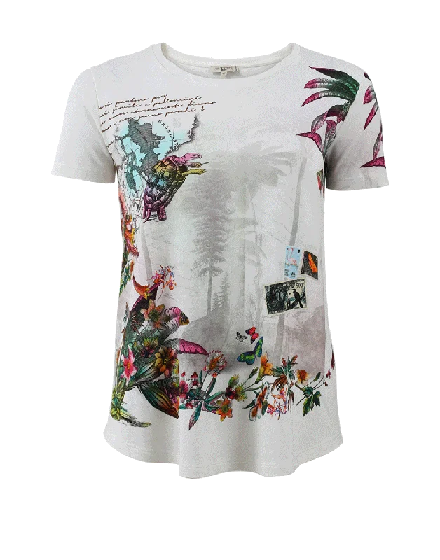 Post Card Print T-Shirt-- Ribbed T-Shirt High Neck Heavyweight