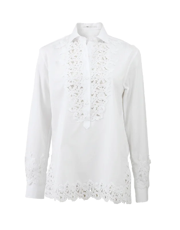 Henley Shirt With Lace Bib-- Rayon Velvet Corduroy