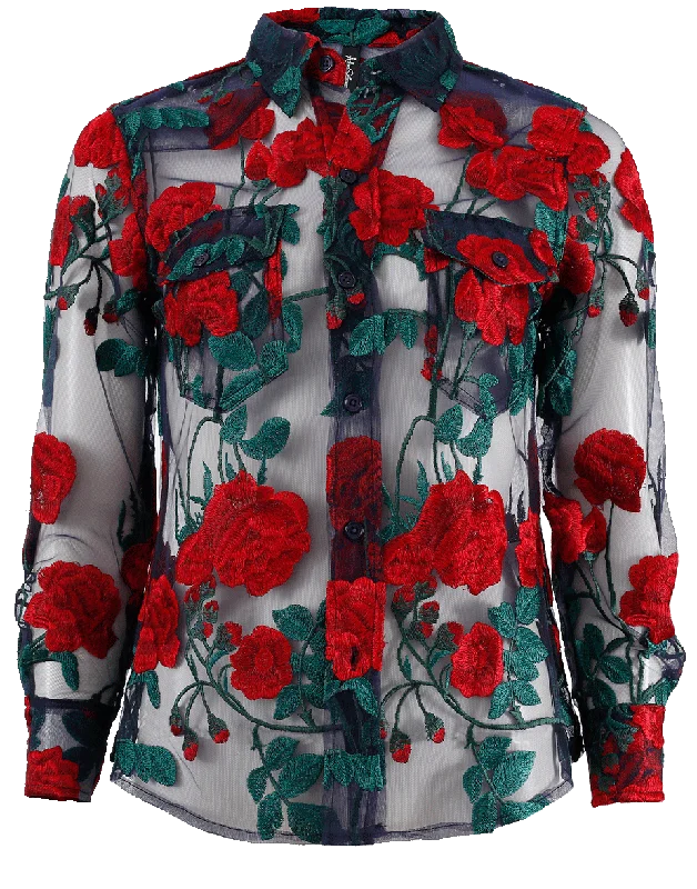 Cowgirl Embroidered Tulle Shirt-- Polka Dot Checkered Tartan