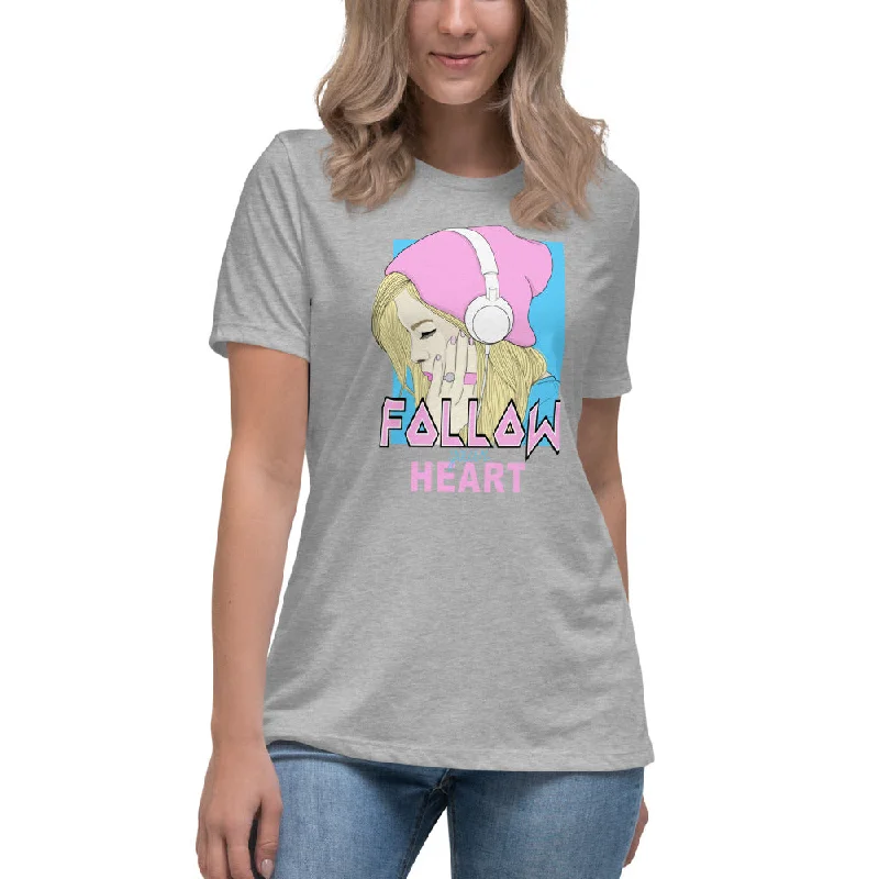 Follow Your Heart Women's Relaxed T-Shirt-- Thin T-Shirt Open Front Quick Dry