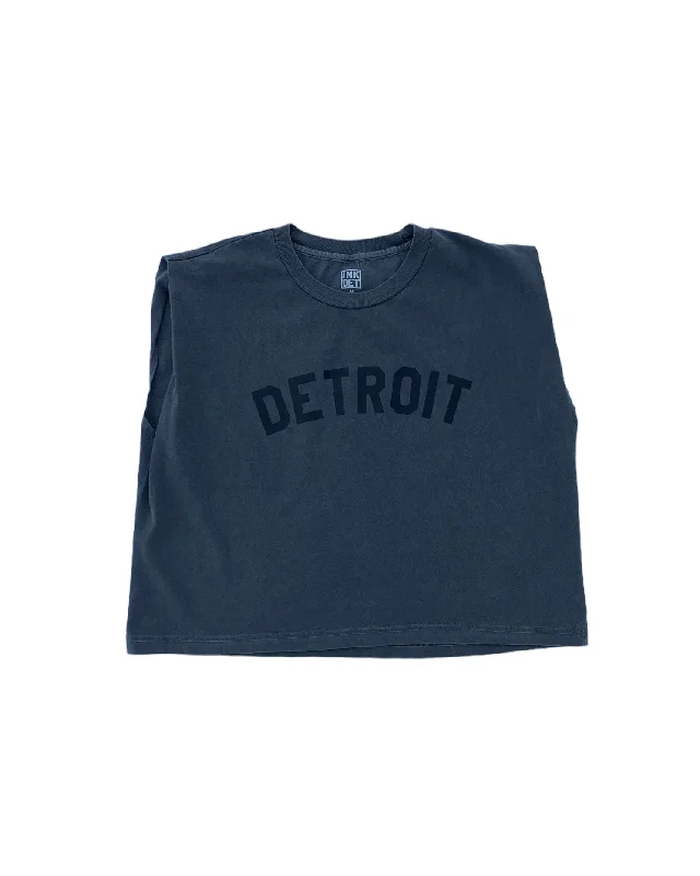 Ink Detroit - Basic Detroit Women's Heavyweight Muscle T-Shirt - Black on Black-- Hooded Caped Shawl Collar