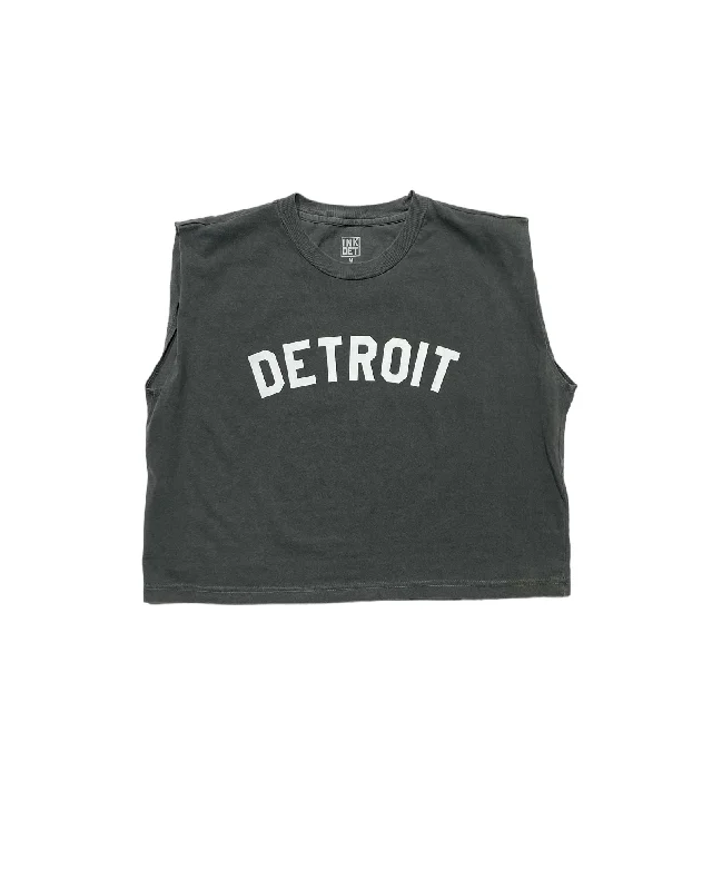 Ink Detroit - Basic Detroit Women's Heavyweight Muscle T-Shirt - Black-- Chenille Brocade Lace