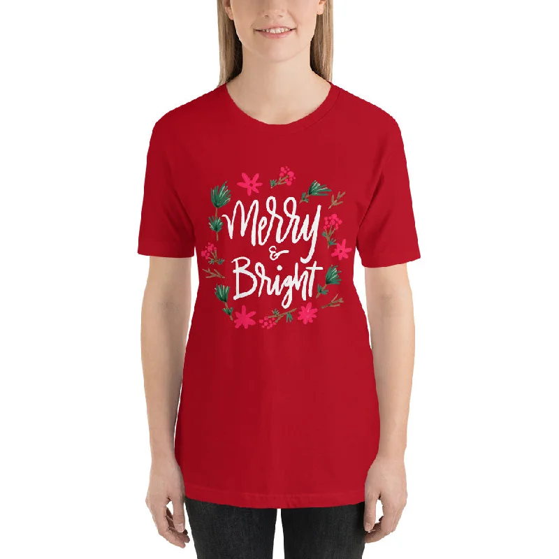 Merry and Bright Short-Sleeve Women's T-Shirt-- Ribbed Striped Patterned