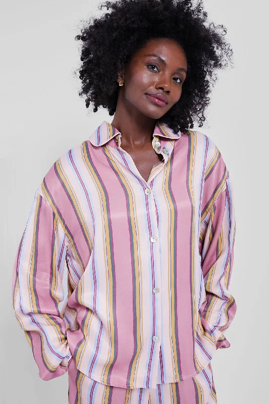 Blush Stripes Oversized Shirt-- Mesh Blend Leather Blend Suede Blend