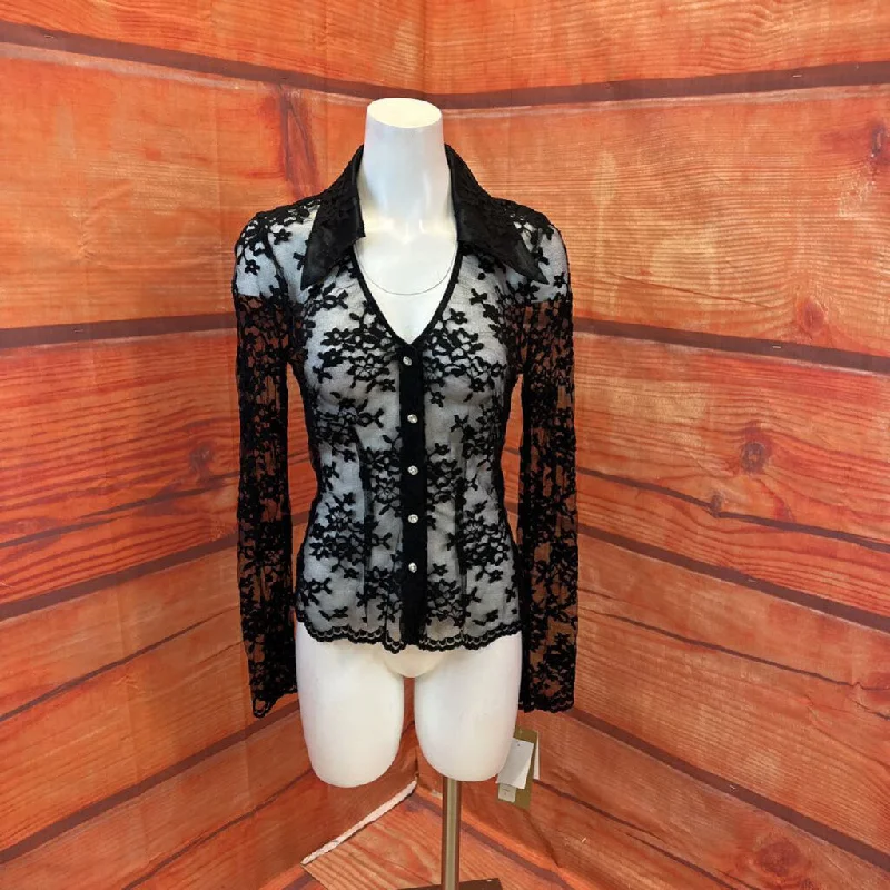 NWT JS COLLECTIONS BLACK LACE SHIRT SZ 10 TC3-- Knit Fabric Woven Fabric Fleece Fabric