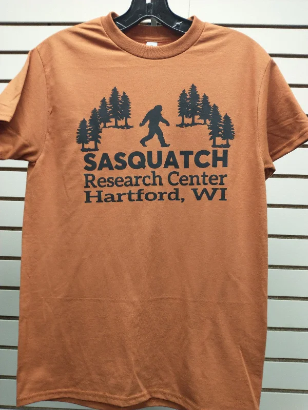 Sasquatch Research Center T-Shirt - Texas Orange-- Notch Collar Peter Pan Collar Cowl Neck
