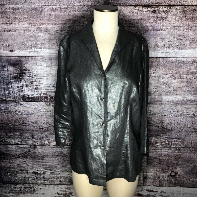 CONNIE ROBERSON GREY METALLIC SHIRT SIZE MEDIUM D2C-- Solid Print Embellished