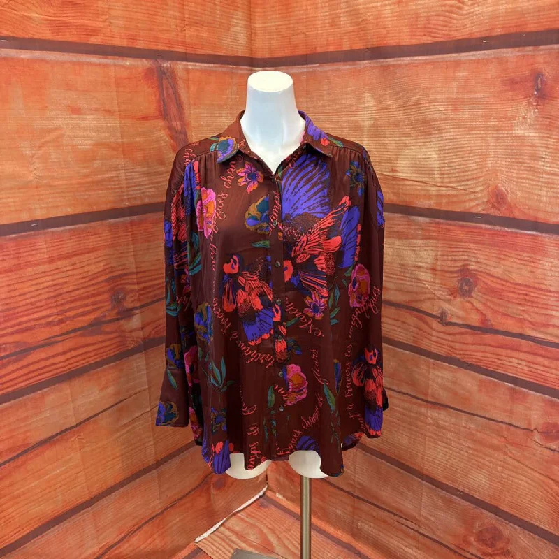 NWT FREE PEOPLE MAROON FLORAL SHIRT SIZE SMALL TCC-- Cashmere Blend Cotton Blend Poly Blend