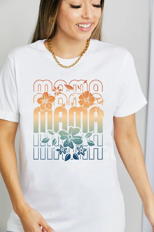 Floral MAMA Colorful Tropical Graphic 100% Cotton Short-sleeve Tee Shirt (Plus Size Available)-- Faux Fur Fabric Real Fur Fabric Shearling Fabric