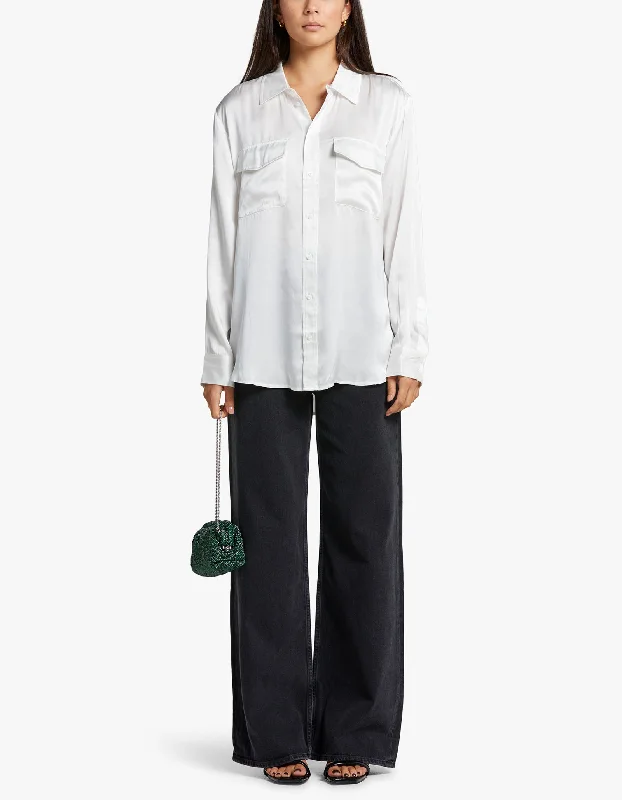 Boyfriend Shirt - White-- Real Fur Shearling Chenille