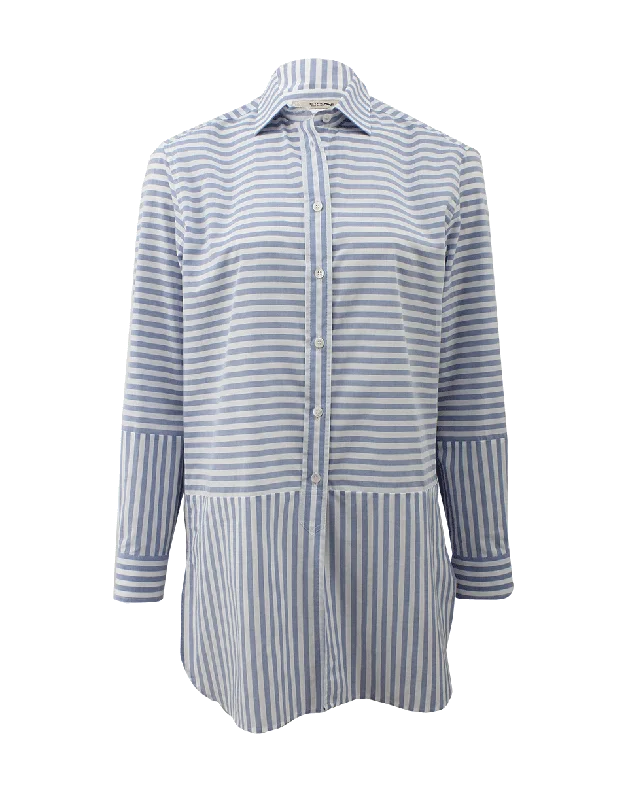 Stripe Tunic Shirt-- Welt Pockets Slit Pockets