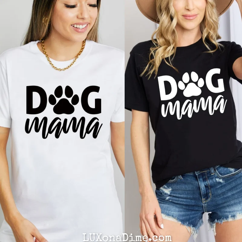 DOG MAMA 100% Cotton Graphic Short-sleeve Tee Shirt (Plus Size Available)-- Real Fur Shearling Chenille