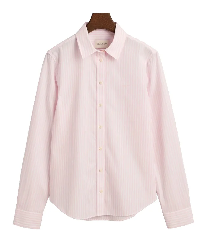 Regular Fit Classic Poplin Striped Shirt - Light Pink-- Zippered Buttoned Snapped