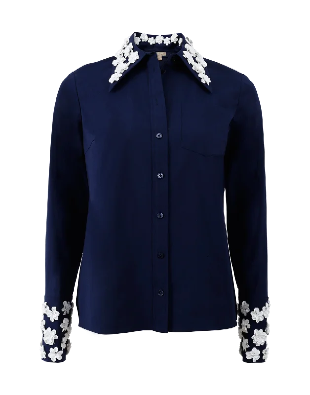 Embroidered Collar Button Shirt-- Knit Fabric Woven Fabric Fleece Fabric