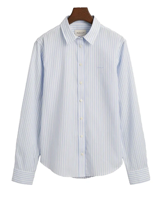 Regular Fit Classic Poplin Striped Shirt - Light Blue-- Hooded Caped Shawl Collar