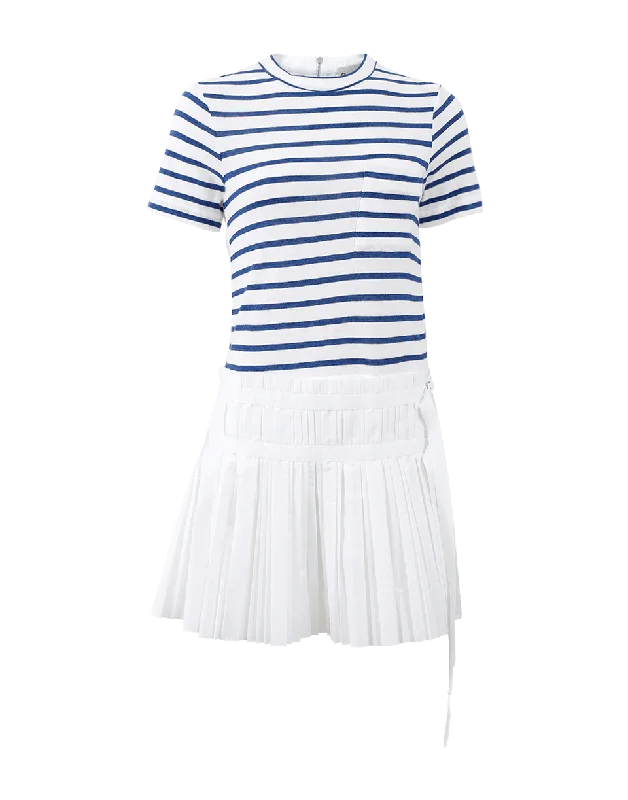 T-Shirt Pleated Dress-- Denim Fabric Leather Fabric Suede Fabric