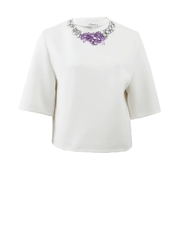 Oversized Shirt With Encrusted Neckline-- Notch Collar Peter Pan Collar Cowl Neck