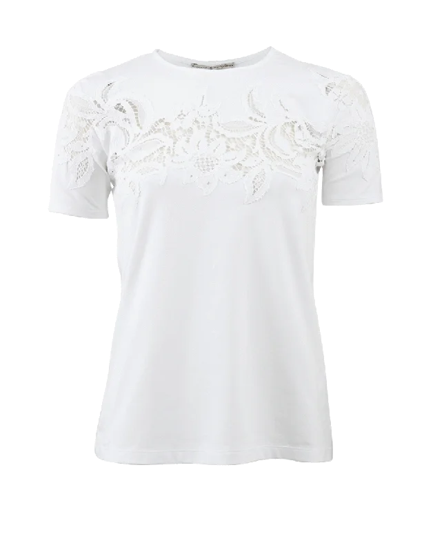 Lace Inset T-Shirt-- Fleece Nylon Spandex