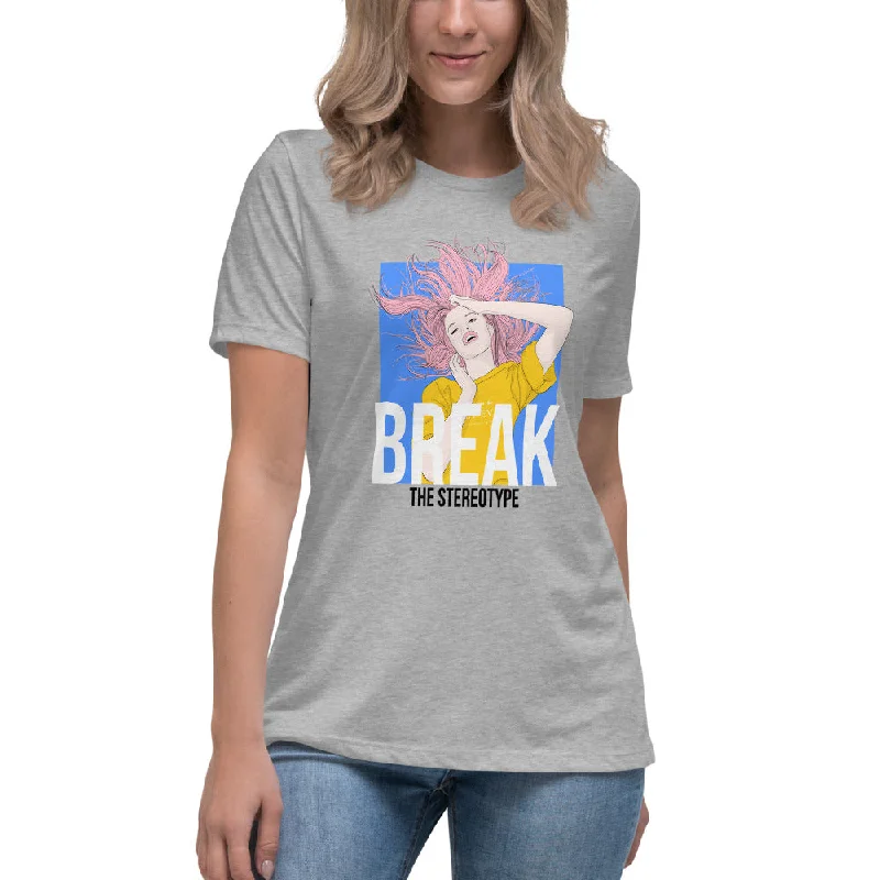Break The Stereotype Women's Relaxed T-Shirt-- V-Neck T-Shirt Long Sleeve Cotton