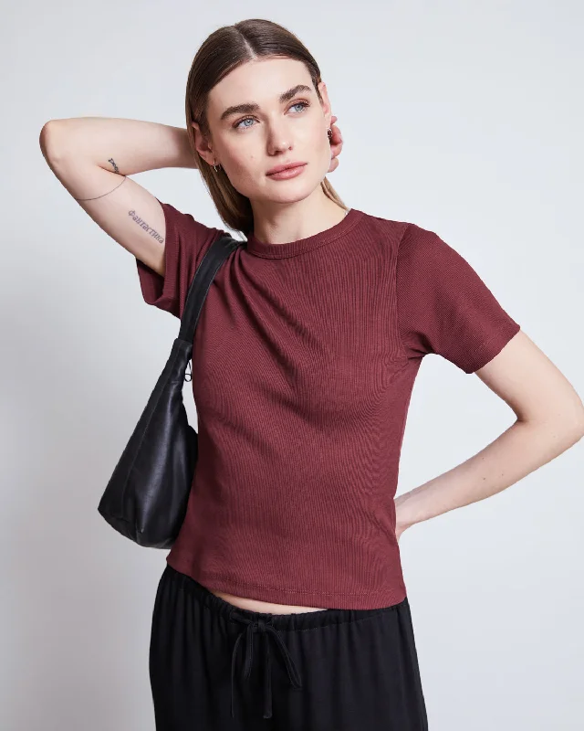 RIB T-SHIRT NILE INTENSE RUST GOTS-- Faux Fur Fabric Real Fur Fabric Shearling Fabric