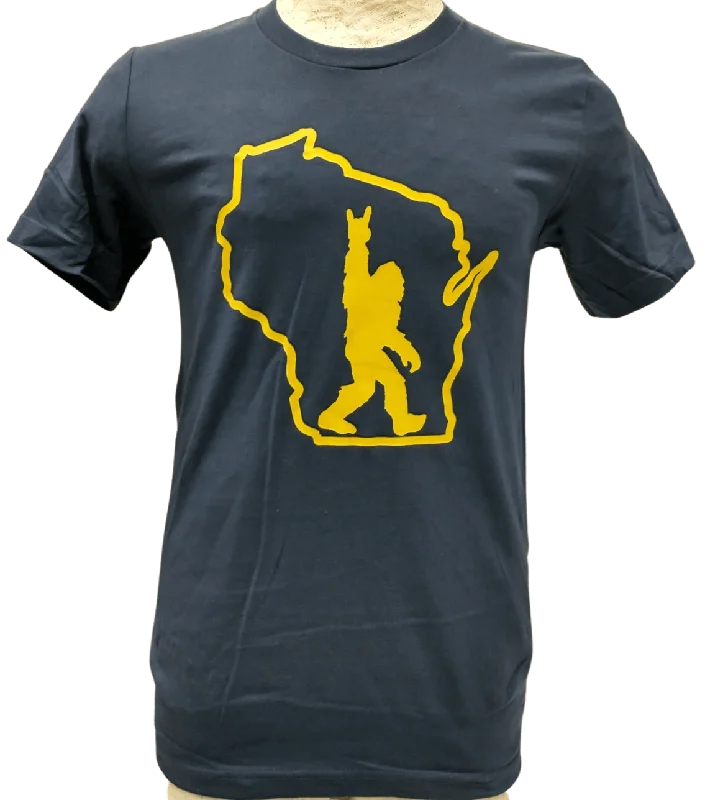 Wisconsin Sasquatch T-Shirt - Blue & Yellow-- Silk Blend Satin Velvet