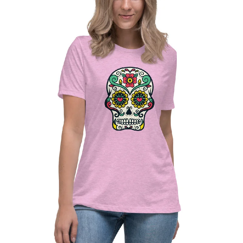 Day Of The Dead Skull Women's Relaxed T-Shirt-- Graphic T-Shirt Round Neck Polyester