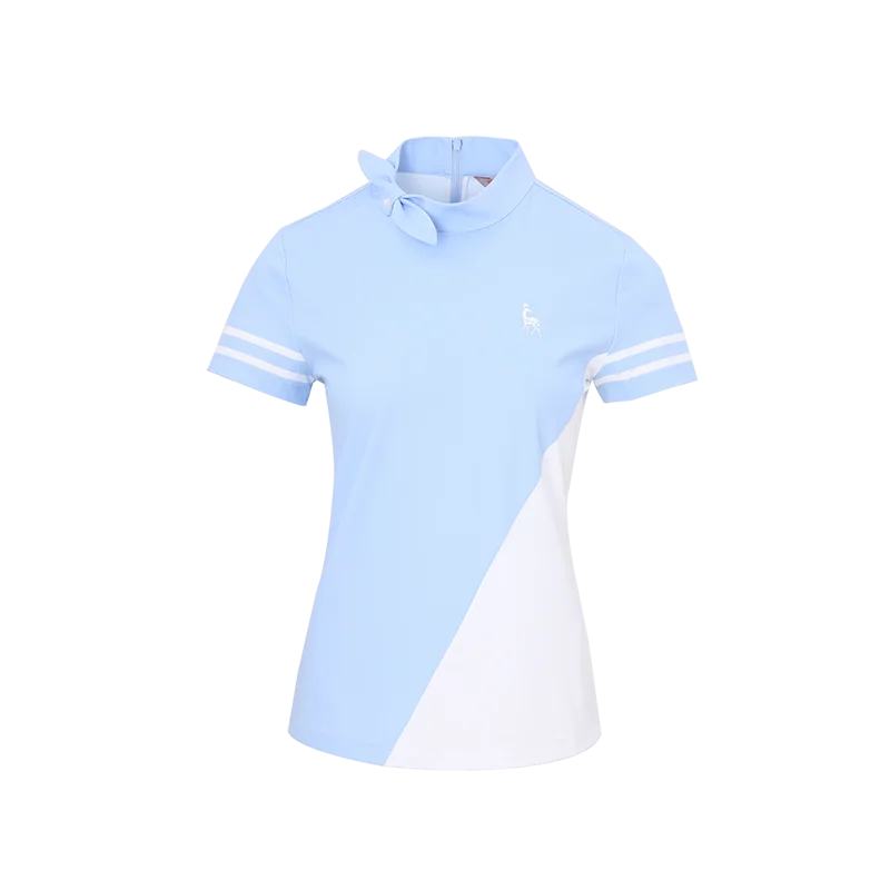 SVG Golf Women's Blue Stitched Short-sleeved T-shirt Bow Neckline-- Collared T-Shirt Boat Neck A-Line